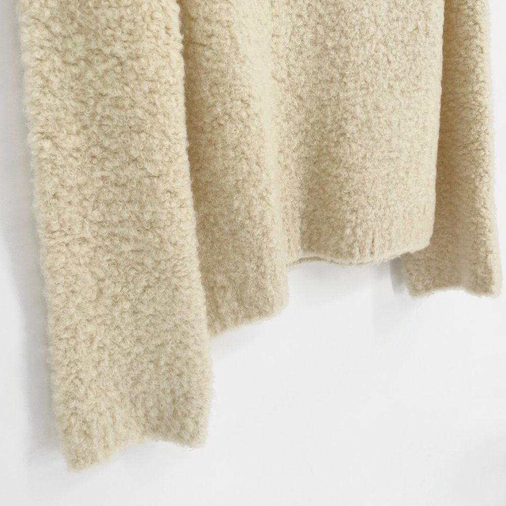 COS Fuzzy Crew Neck Sweater Wide Sleeve Side Slit Ivory Women's S - Picture 3 of 6